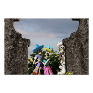 Póster La Catrina no cemitério no Halloween