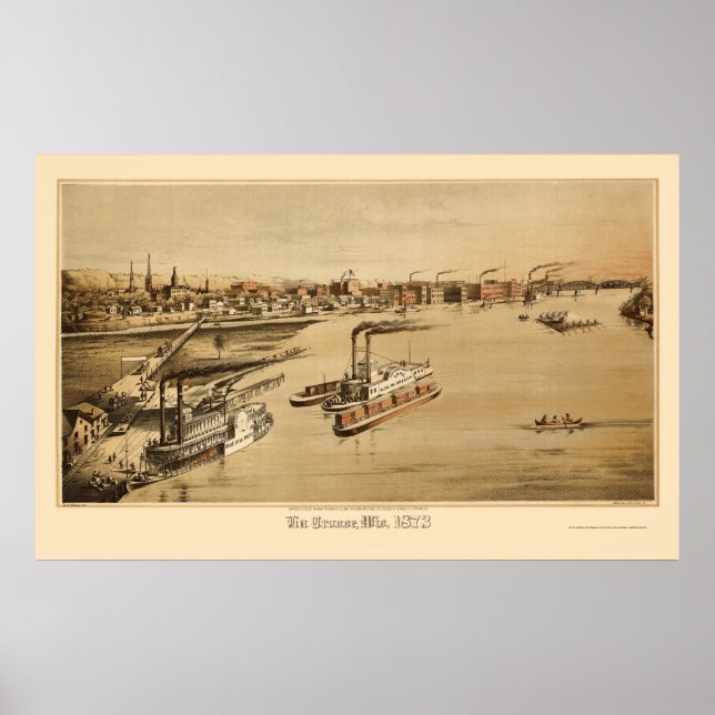 Póster La Crosse, Mapa Panorâmico da I - 1873 (Frente)
