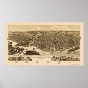 Póster La Crosse, Mapa Panorâmico da I - 1887