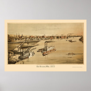 Póster La Crosse, mapa panorâmico dos WI - 1873