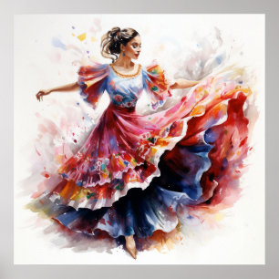 Poster La Danza de Colores, Folkórico, Watercolor art
