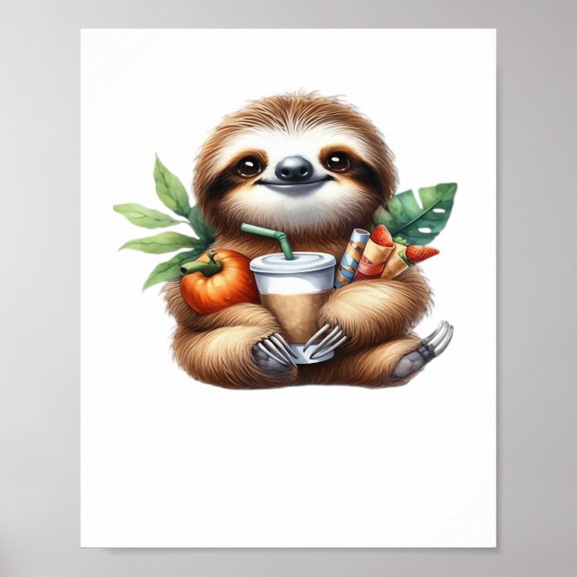Poster Lã de bebê bonita com café de abóbora e panquecas (Frente)