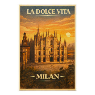 Póster La Dolce Vita - Cartaz de Viagem Vintage de Milão
