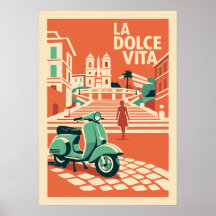La Dolce Vita Roma Cartaz de Viagem Vintage Itália