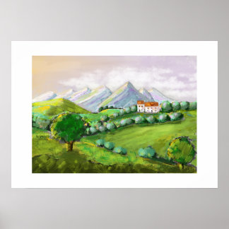 Poster La maison sur les collines, nature verte