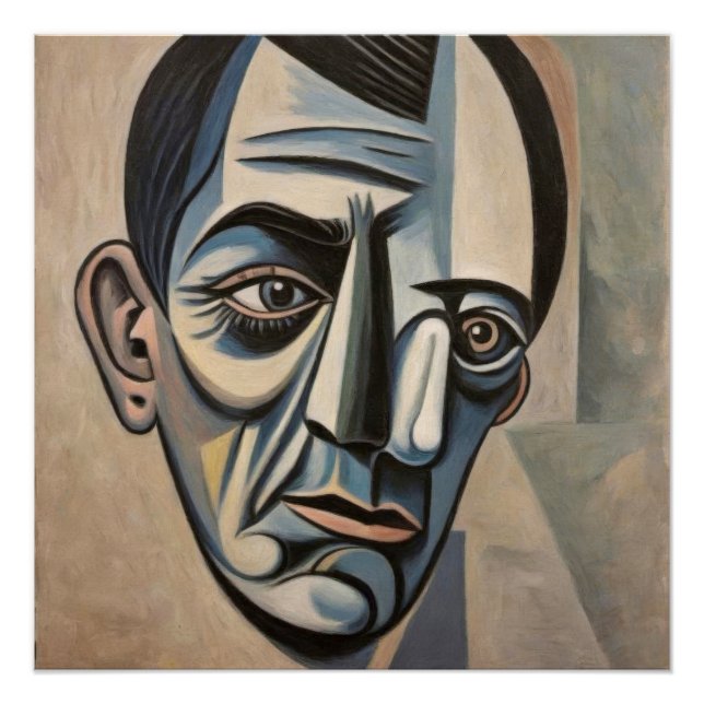 Póster La mélancolie cubiste d'un visage fragmenté.  (Frente)