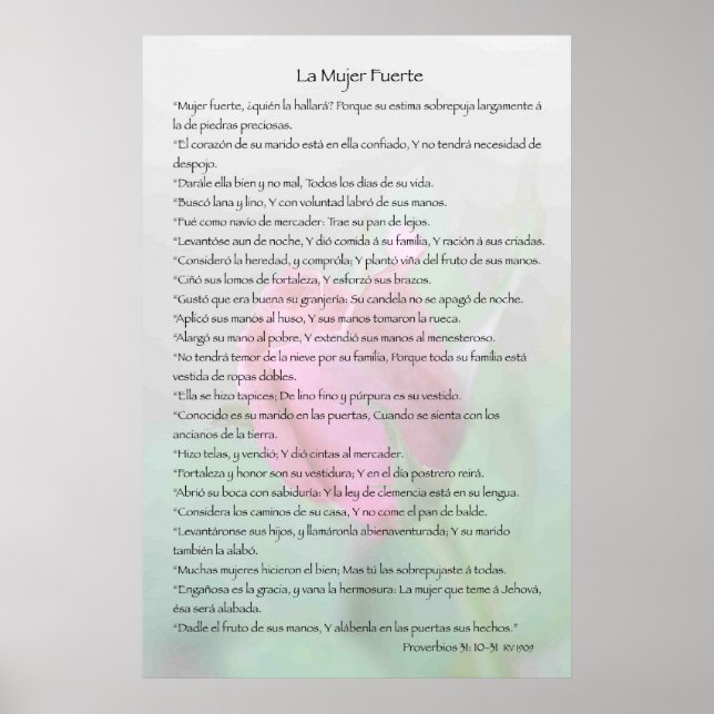 Póster La Mujer Fuerte - Cartel Proverbios 31:10-31 (Frente)
