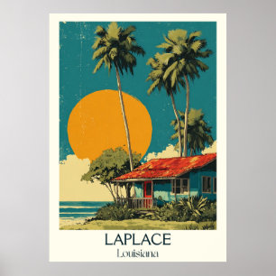 Poster La Place Louisiana Vintage Bayou Cabin Sunset Art