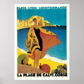 Poster La Plage de Calvi, França viagens vintage