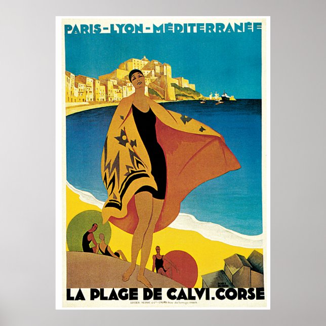 Póster La Plage De Calvi Viagens vintage (Frente)