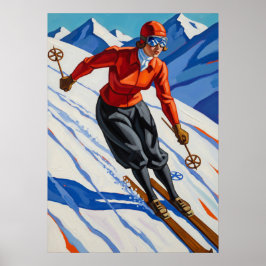 Poster LA SKIEUSE (The Skier) - Original Art Deco Trabalh