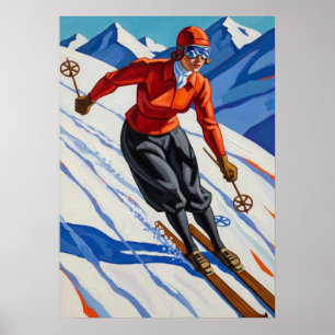 Poster LA SKIEUSE (The Skier) - Original Art Deco Trabalh