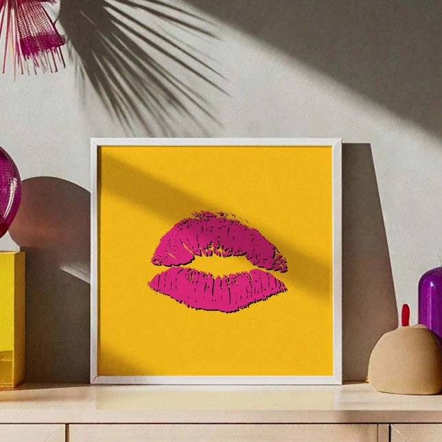 Poster Lábios Beijando Amarelo e Rosa Choque (Criador carregado)