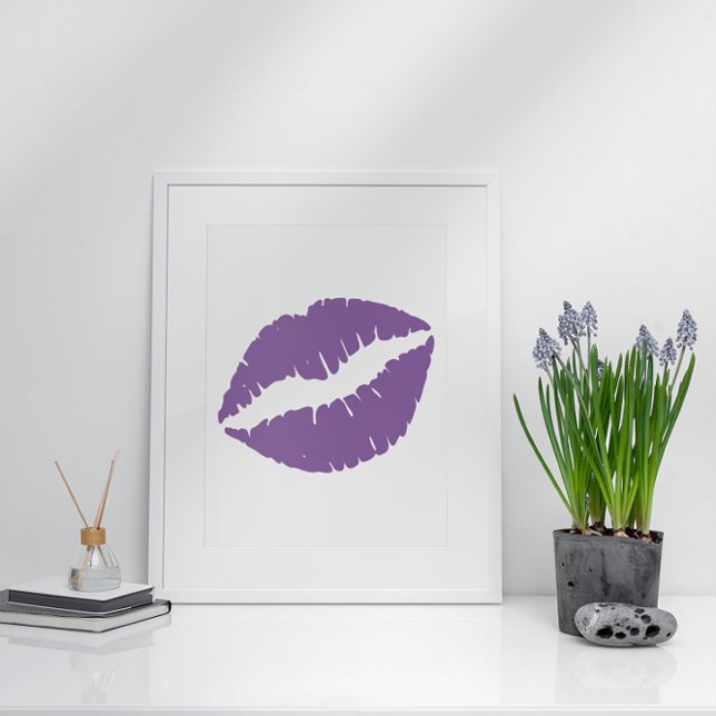 Póster Lábios com Batom Roxo Claro (Pale Purple Lipstick Lips Poster)