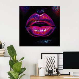 Poster Lábios Cyber Vênus - Retrato de Lábios Coloridos
