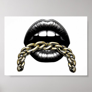 Poster lábios de boca de mulheres com ilustração de arte