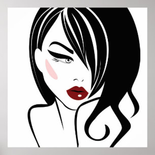 Póster Lábios do vermelho da menina do vintage