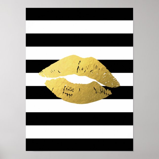 Poster Lábios Dourados com faixas brancas pretas (Frente)
