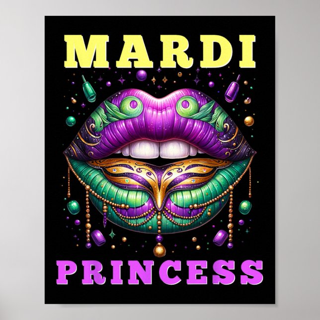 Poster Lábios Mardi Gras Princesa Mardi Gras 2025 Mulhere (Frente)