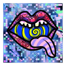Lábios Rosa Gritando Pop de Arte Espiral da Boca I