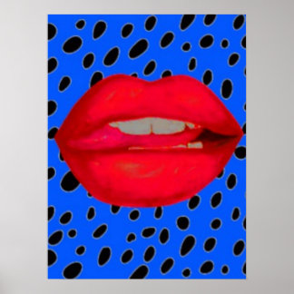 Poster lábios vermelho-azul arte-leopardo-impressão-rocka