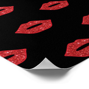 Poster Lábios Vermelhos Brilhantes Beijos Glitter Elegant