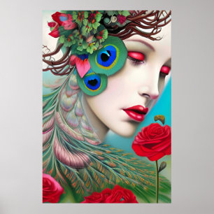 Poster Lábios vermelhos e Rosa de Peacock