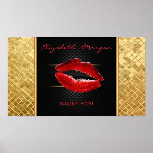 Póster Lábios Vermelhos Glitter Modernos e Elegantes, Per (Frente)