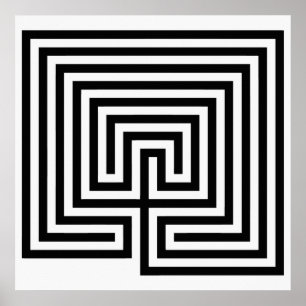 Póster Labirinto do Cretan em preto e branco
