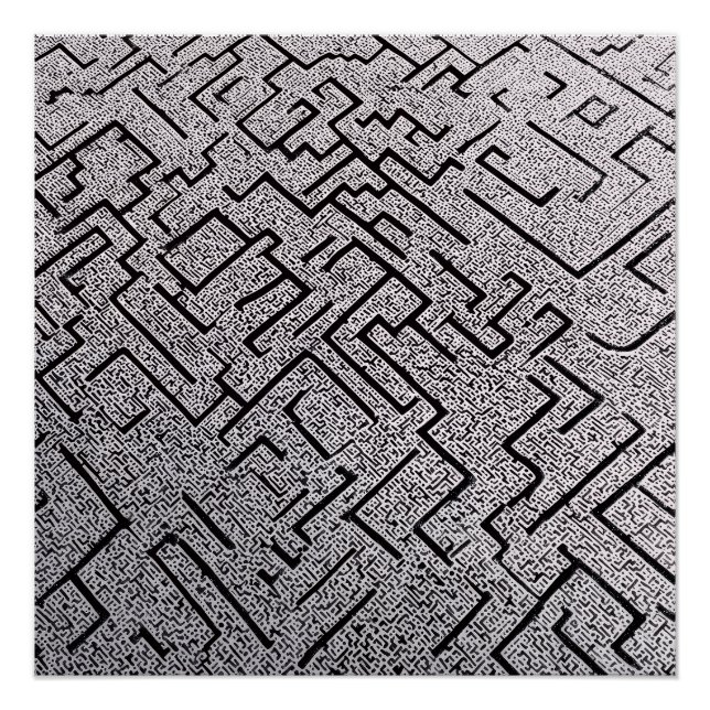 Póster Labirinto Intricado Preto e Branco (Frente)