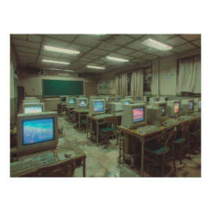 Póster Laboratório de Computador Retro Mal Iluminado com