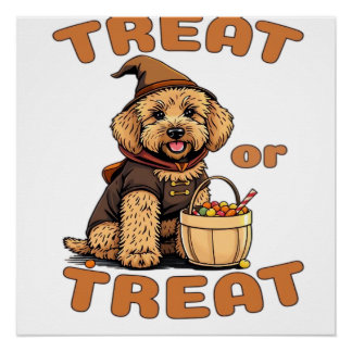 Póster Labradoodle Halloween Dog Costume �Treat or Treat�