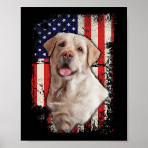 Poster Labrador Amarelo Labs Patriótico Americano Bandeir