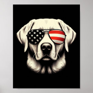 Poster Labrador Bandeira Americana Óculos de Sol 4 de Jul