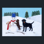 Póster Labrador Christmas with Snowman Artwork<br><div class="desc">Unique and funny Labrador Retriever Art painted by Naomi Ochiai. Labrador gifts for Labrador lover's home. Great Christmas gifts for yourself, too. Black Lab, Chocolate Lab, Yellow Lab are all painted in the picture. Visit here for gift items with the same design! We have Mugs, Stamps, Cards, Shirts and more!...</div>