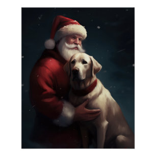 Póster Labrador com Papai Noel Natal Festivo