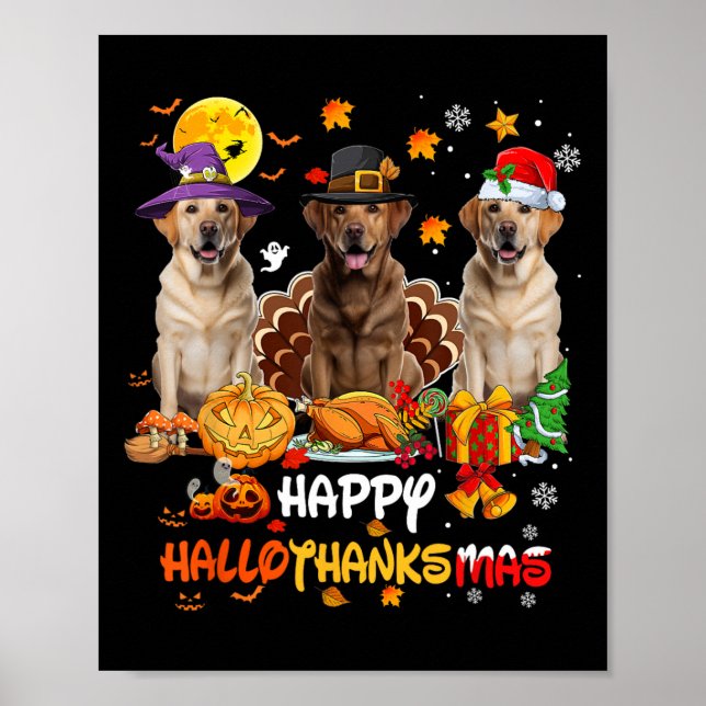 Poster Labrador Dog Happy Halloween Feliz de Ação de Graç (Frente)
