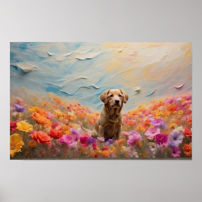 Poster Labrador Floral recuperável cachorrinho baixável (Frente)