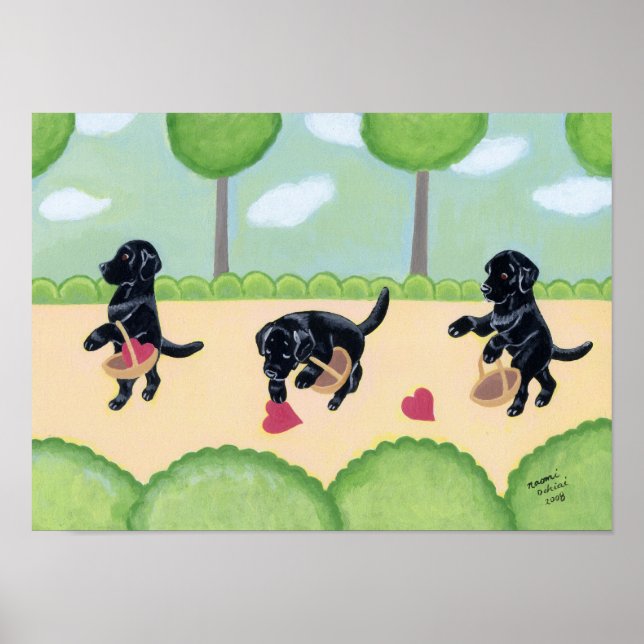 Póster Labrador Negro na Trabalho de arte da Floresta (Frente)