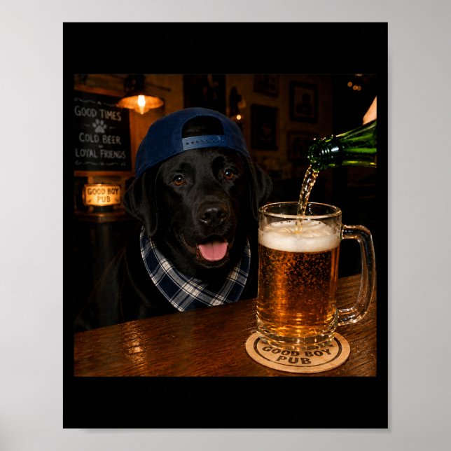 Poster Labrador Preto Bebendo Cerveja Meme de Cachorro En (Frente)