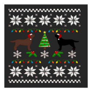 Póster Labrador Preto e Labrador Chocolate Feliz Natal