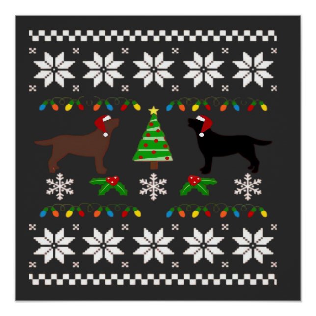 Póster Labrador Preto e Labrador Chocolate Feliz Natal (Frente)
