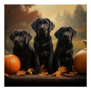 Póster Labrador Puppy Autumn Delight Pumpkin