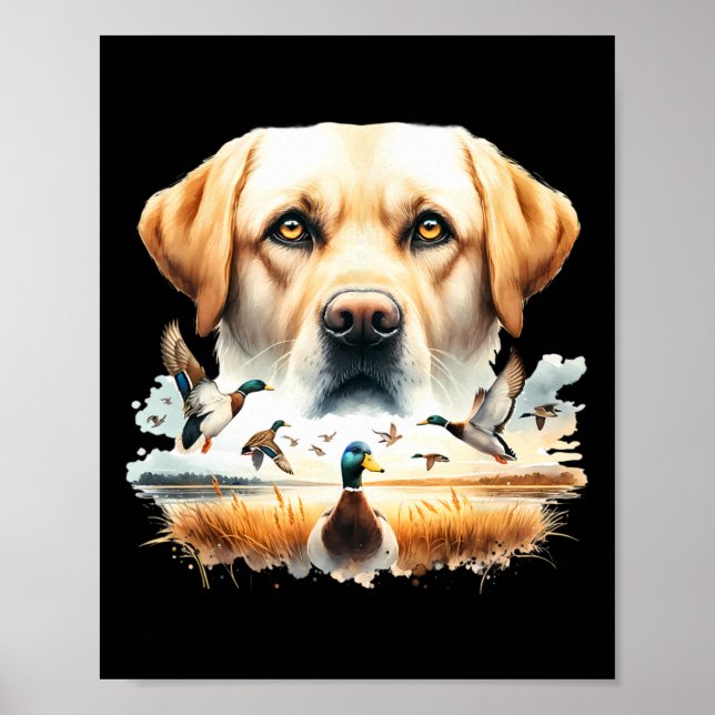 Poster Labrador Retriever Com Patos Silvestres Caçando Pa (Frente)