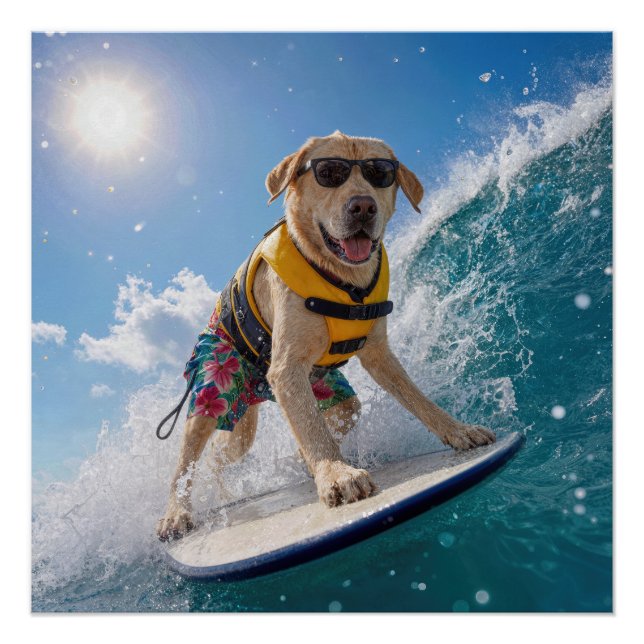 Póster Labrador Retriever Surfista (Frente)