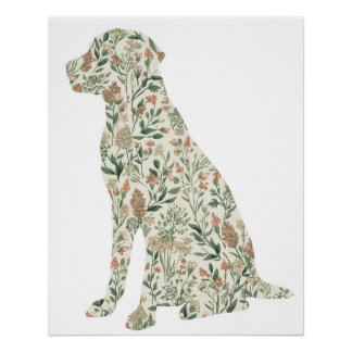 Póster Labrador Retriever Wildflower Botanical Art Print
