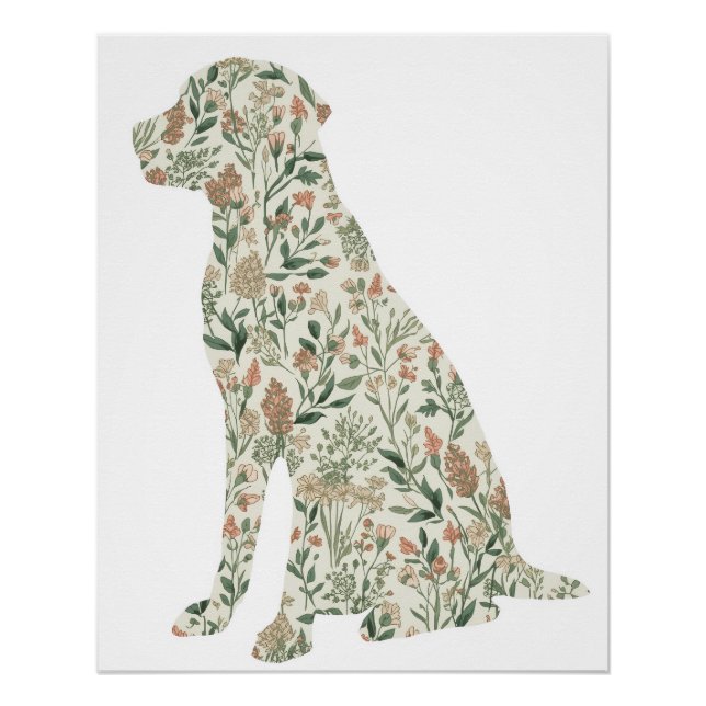 Póster Labrador Retriever Wildflower Botanical Art Print (Frente)