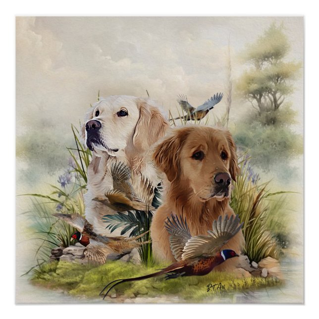 Póster Labrador Retrievers com Faisão, Arte (Frente)