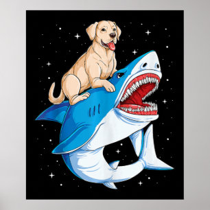 Poster Labrador Riding Shark, Jawsome Dons Do Pão De Cã