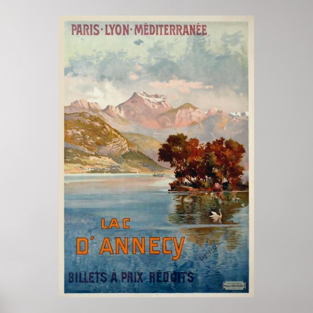 Poster Lac d'Annecy/Annecy, Savoy, França/Viagens vintage (Frente)